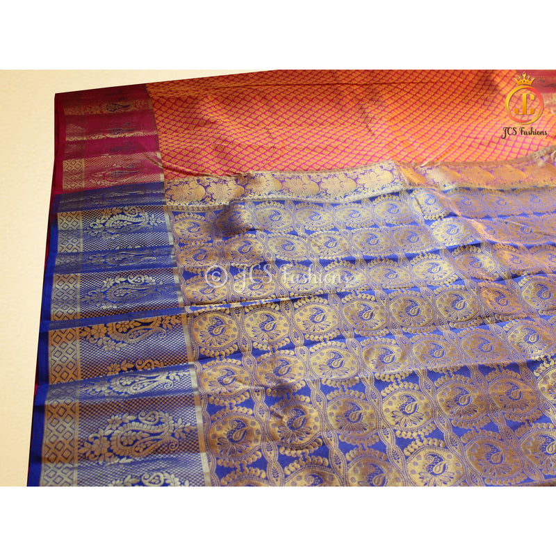 Pure Silk Sarees With Contrast Pallu And Blouse, Traditional Design