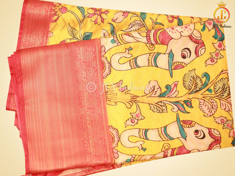 Kanchi Border Kalamkari and Patola Prints Soft Silk Saree