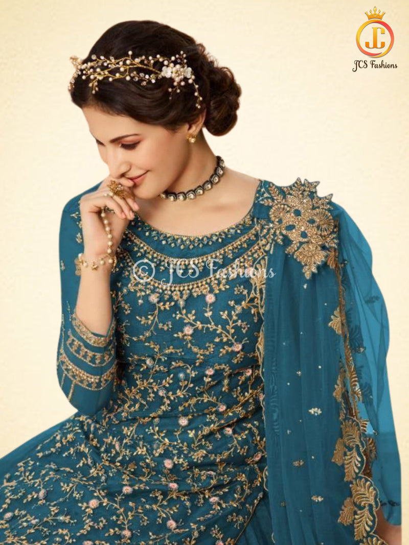 Salwar Kameez With Skirt in Sea Blue