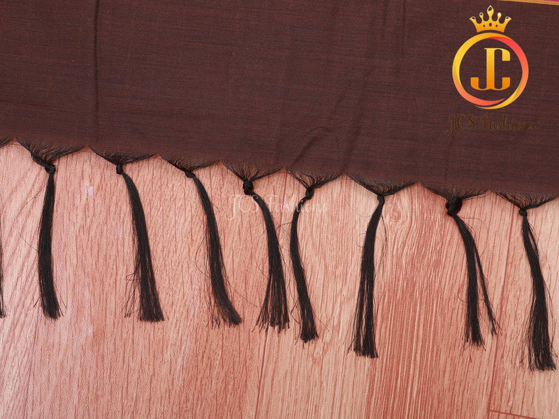 Ilkal Saree - Brown Mercerized Soft Cotton Silk Saree With Running Blouse, Gift Saree