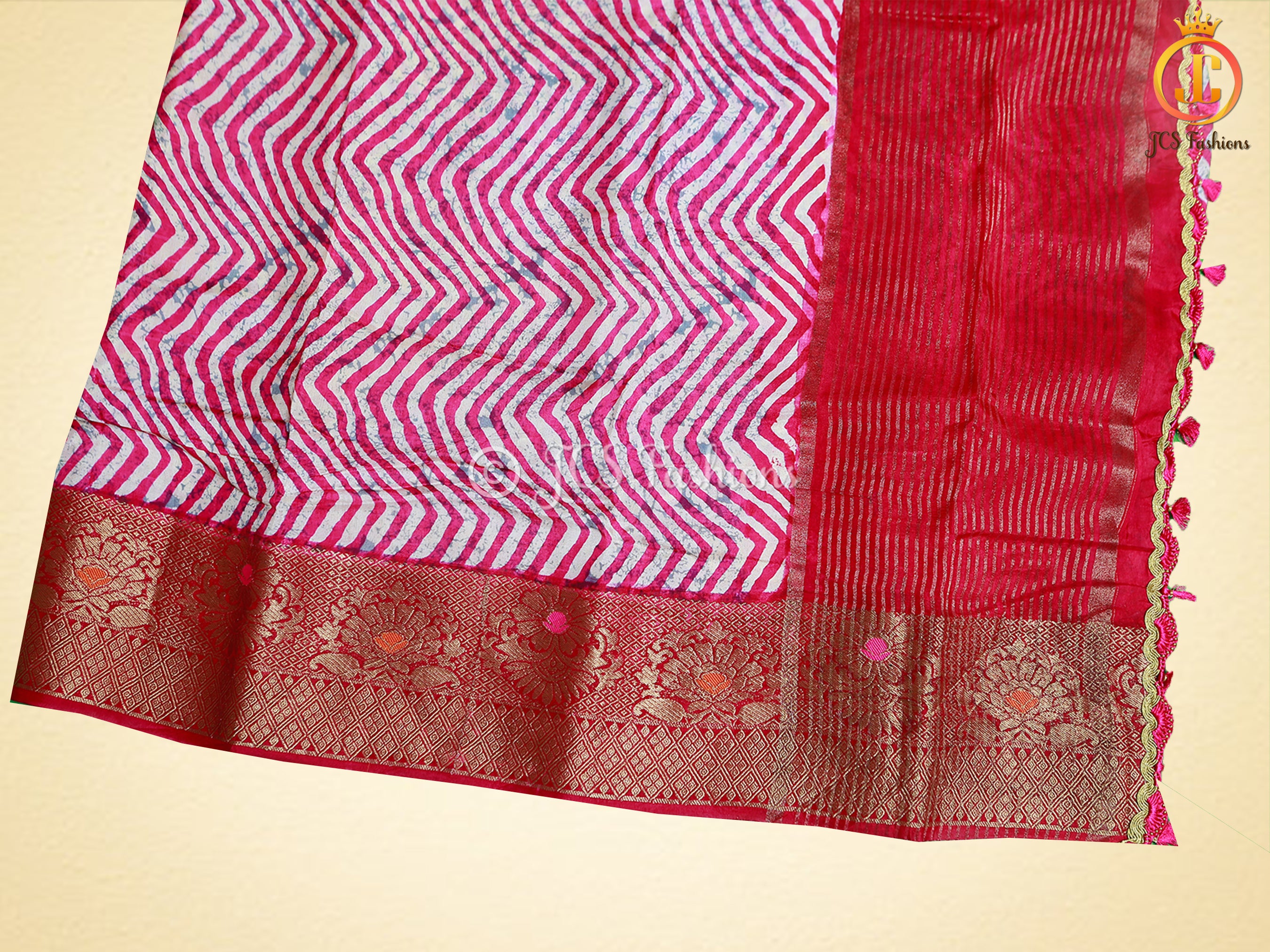 Leheriya Bathik Prints Munga Silk Saree With Blouse SAREE JCS Fashions