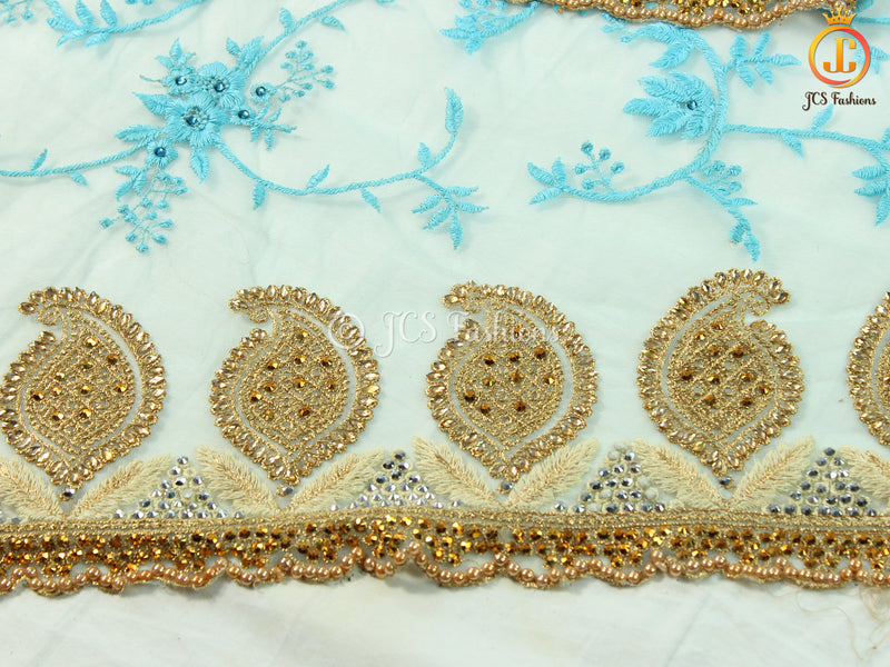 Net Saree with Heavy Handwork Embroidery and Fully Stitched Blouse