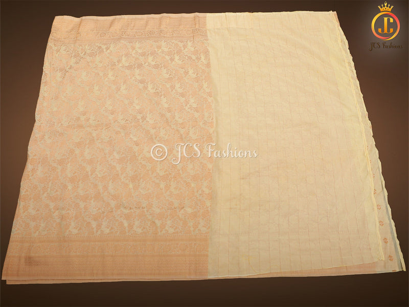 Pastel And Ivory Khadi Georgette Saree With Stitched Blouse