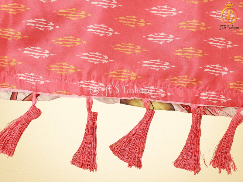 Satin Saree with Pitchwai And Kalamkari Design, Fully stitched blouse