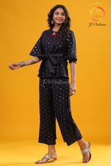 Co-Ord Navy blue Color Cotton Lurex Dress. Environment Friendly