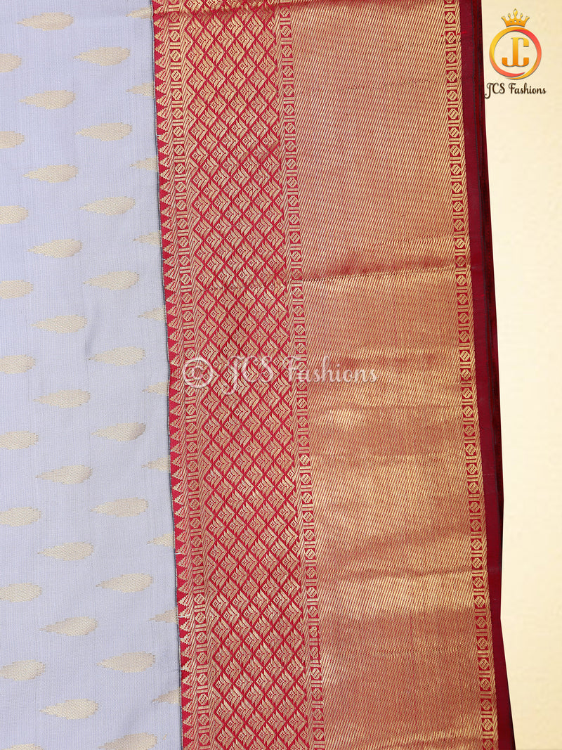 Kanchipuram Blended Silk Saree With fully stitched Blouse, Korvai Border