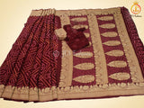 Maroon Pure Khaddi Georgette Rai Bandhej Saree, Silk Mark Certified