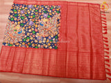 Kalamkari Saree With Kanchipuram Zari Border - Blue