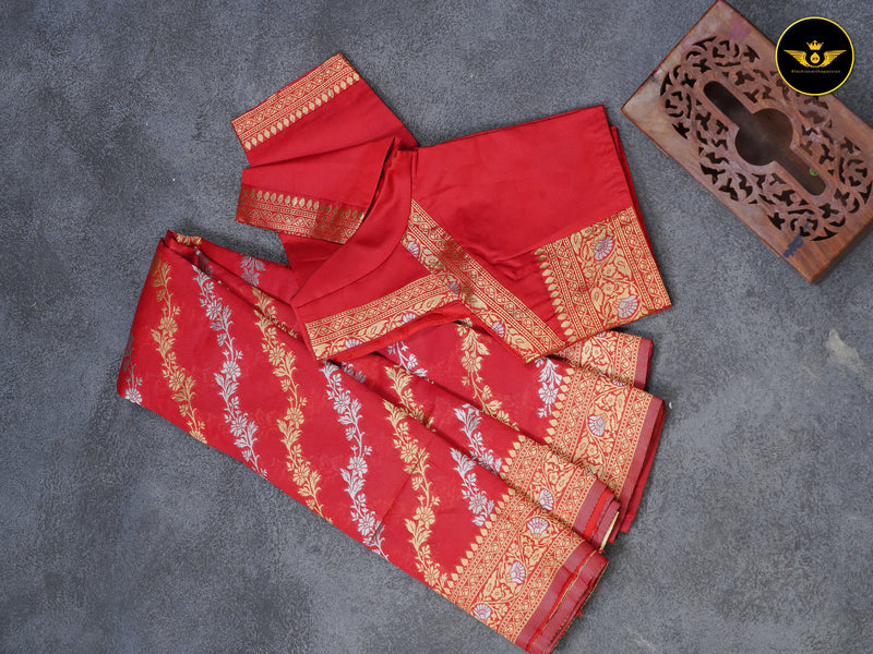 Light Weight Banarasi Silk Saree With Fully Stitched Blouse