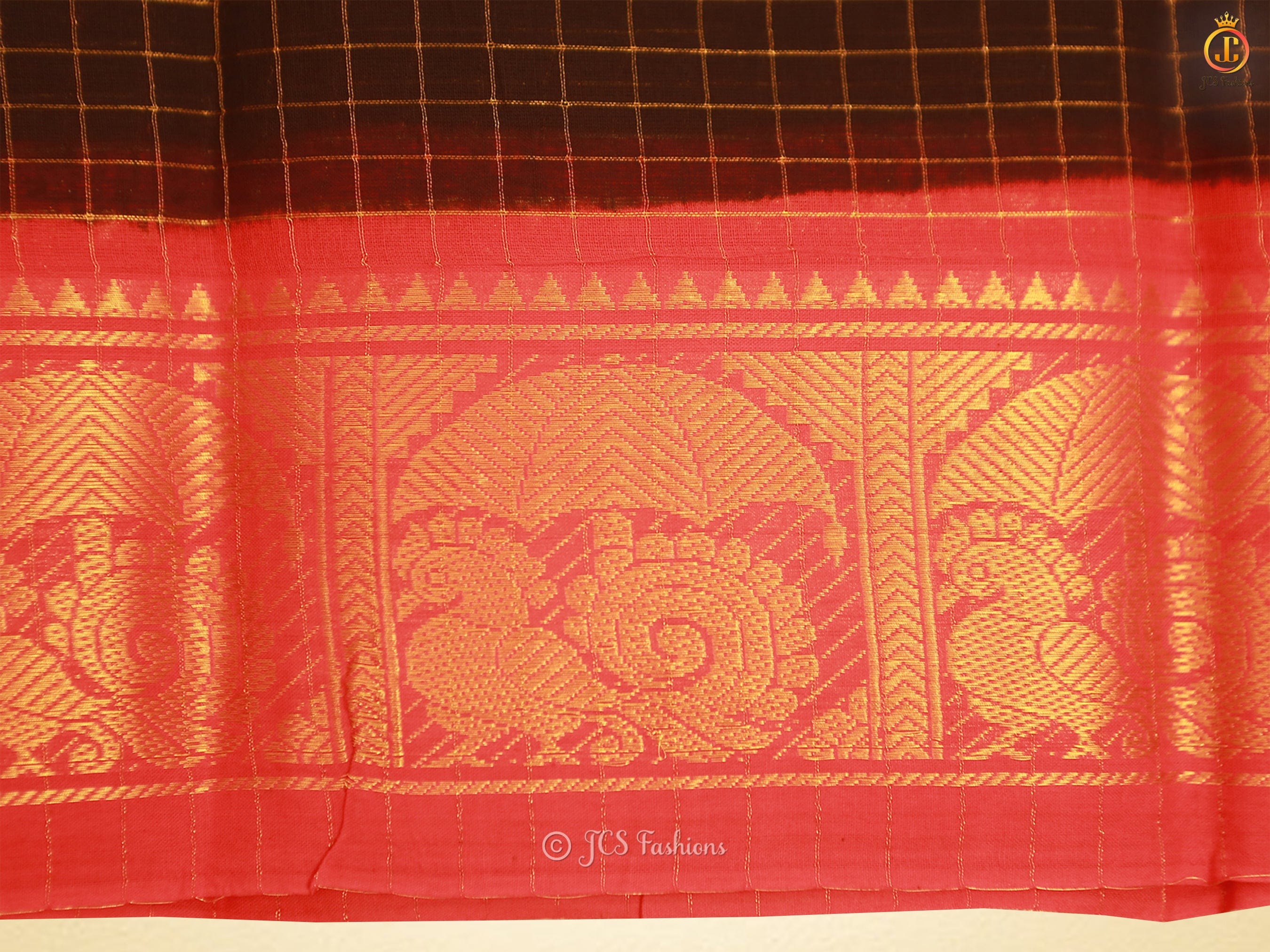 Red Zari Kattam Body Kanchi Rich Cotton Peacock Design Saree SAREE JCS Fashions
