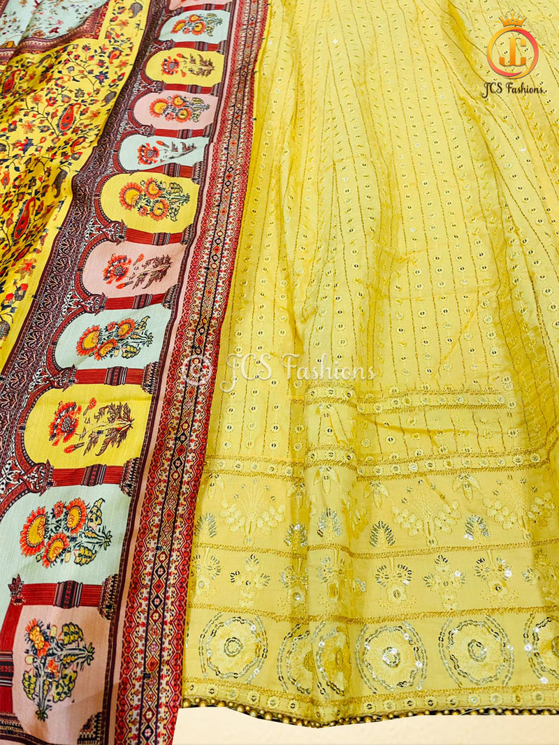 Rich Pastel Color Anarkali Gown With Banarasi Silk Dupatta