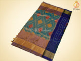 Soft Silk Pattu Saree, All-Over Pochampalli Design, Contrast Color Blouse