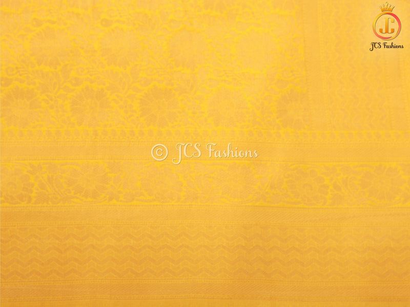 Khadi Georgette Saree With Fully stitched Blouse. Bright Yellow Color