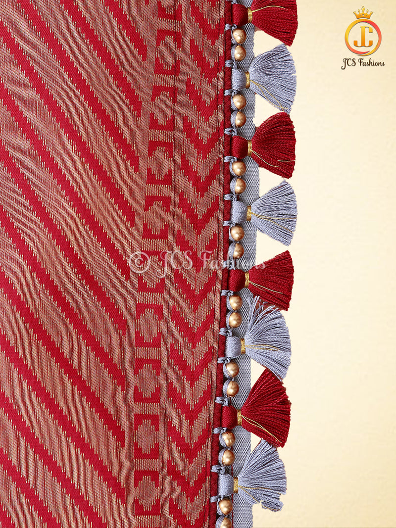 Kanchipuram Blended Silk Saree With fully stitched Blouse, Korvai Border