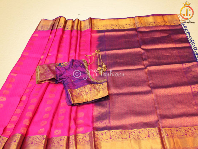 SILK MARK CERTIFIED, Kanjivaram Handloom Silk Saree With Rich Pallu And Blouse