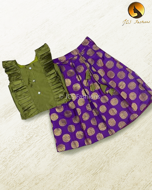 Pure Arani Silk Top with Taffeta Banarasi Skirt for girls