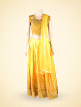 Mirror Work And Crop Top style Silk Lehenga With Net Dupatta