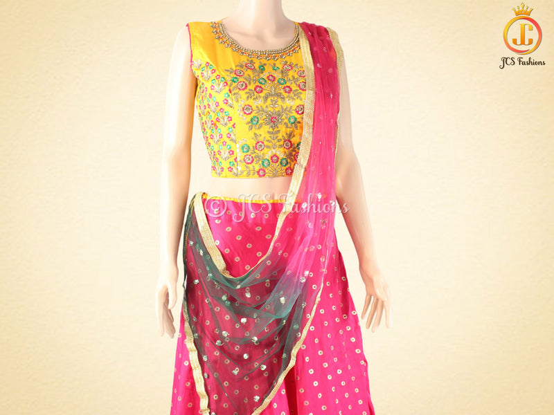 Weaving Zari Buttie Silk Lehenga With Dual Shade Soft Net Dupatta