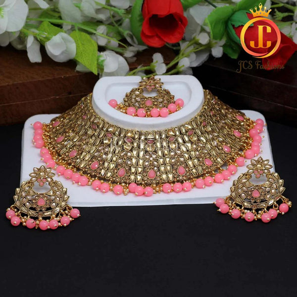 Gorgeous Kundan Polki Choker Necklace Set with Earrings and tikka