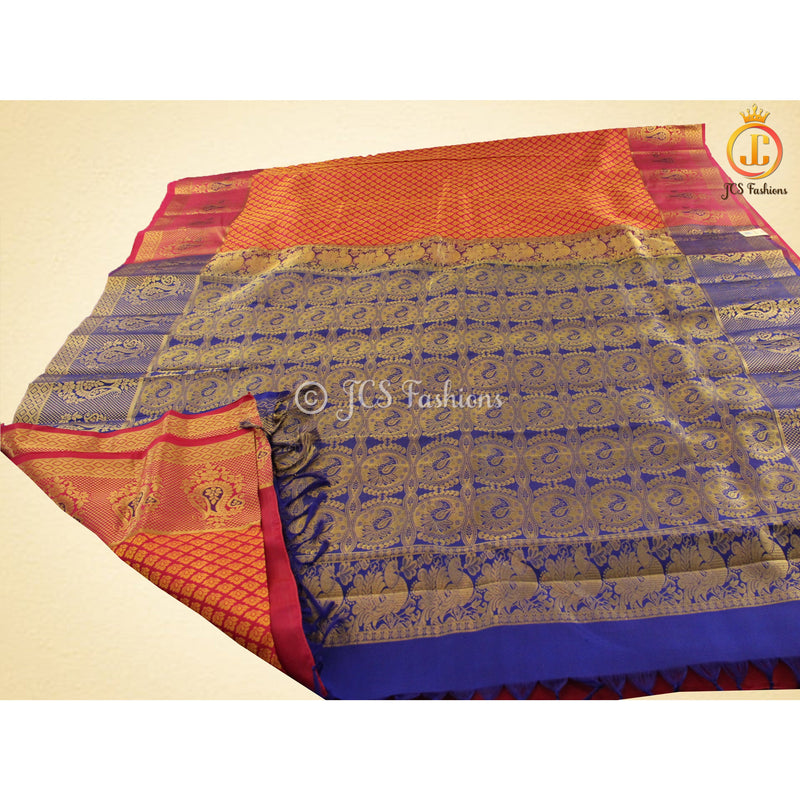 Pure Silk Sarees With Contrast Pallu And Blouse, Traditional Design
