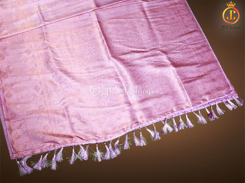 Soft Silk Saree with Full Gold zari Weaving in Baby Pink, Fully stitched blouse