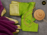 Soft And Lightweight Khadi Kora Saree With Contrast Blouse