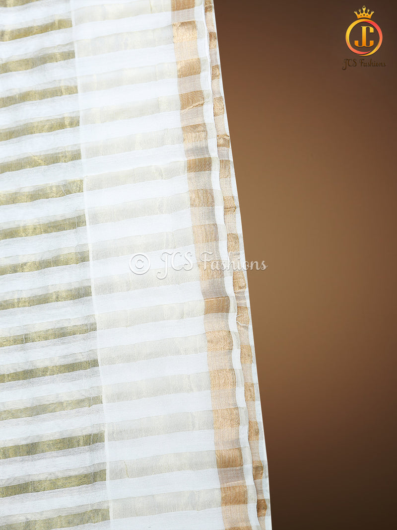 Modal Silk Saree With Golden zari striped, Fully stitched blouse.