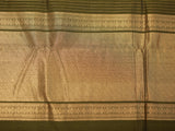 Kanchi Rich Cotton Olive Green Vaira Oosi Zari Work Saree