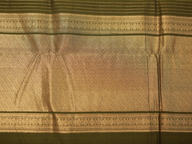 Kanchi Rich Cotton Olive Green Vaira Oosi Zari Work Saree