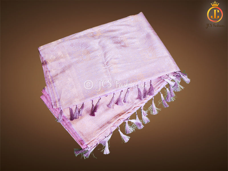 Soft Silk Saree with Full Gold zari Weaving in Baby Pink, Fully stitched blouse