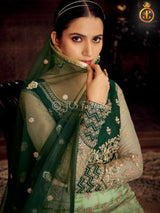Designer net with embroidery work Floor length Gown | Green