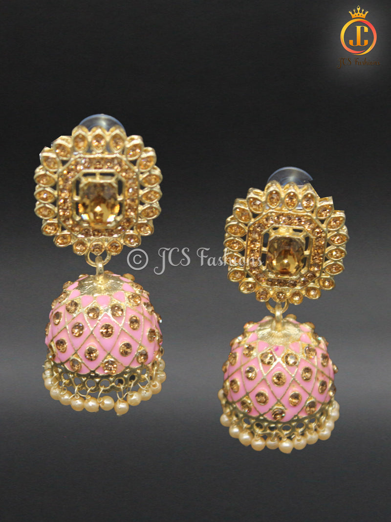Kundan Jhumka Earrings with Stones and Pearls