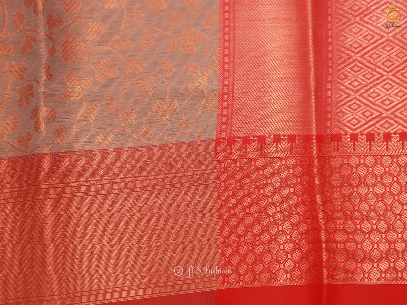 Indian Copper Zari Weaves Soft Silk Saree And Blouse