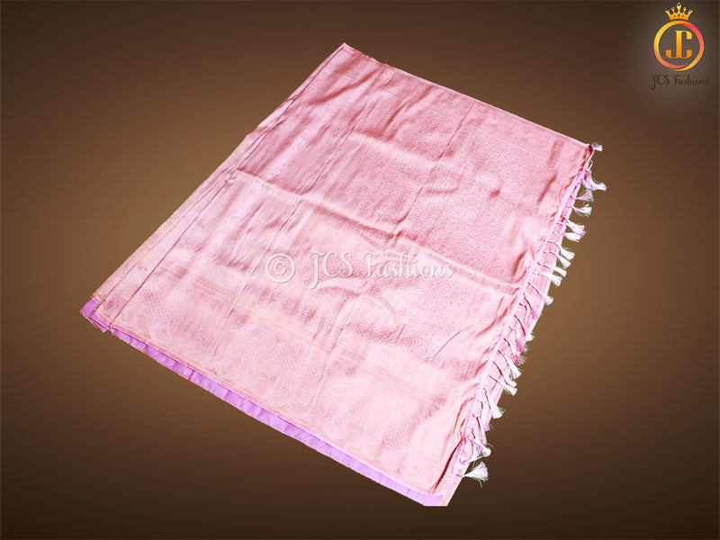 Golden Zari Weaving Peachy pink Soft Silk Saree With Fully stitched Blouse
