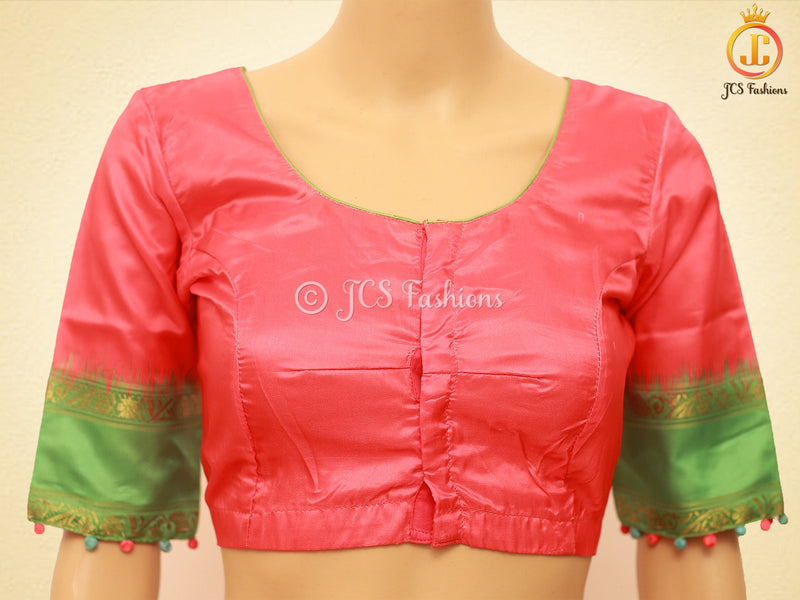 Satin Saree with Pitchwai And Kalamkari Design, Fully stitched blouse