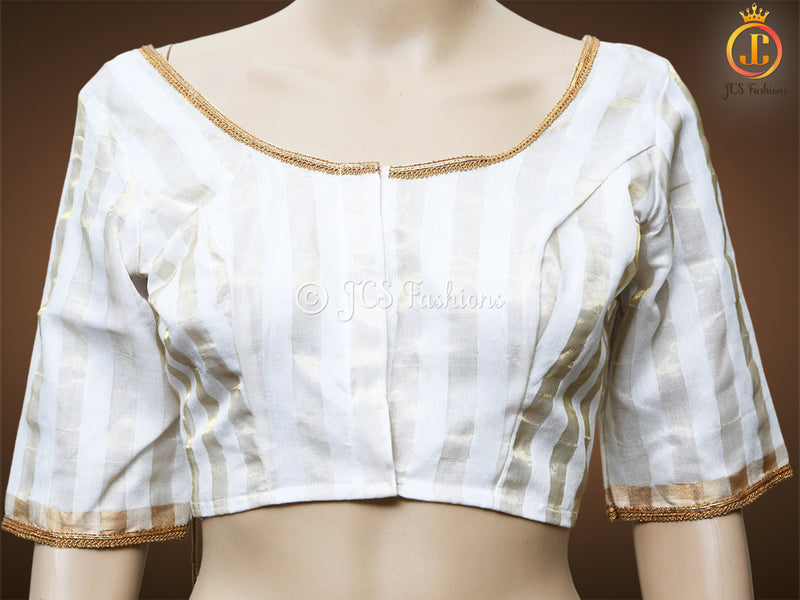 Modal Silk Saree With Golden zari striped, Fully stitched blouse.