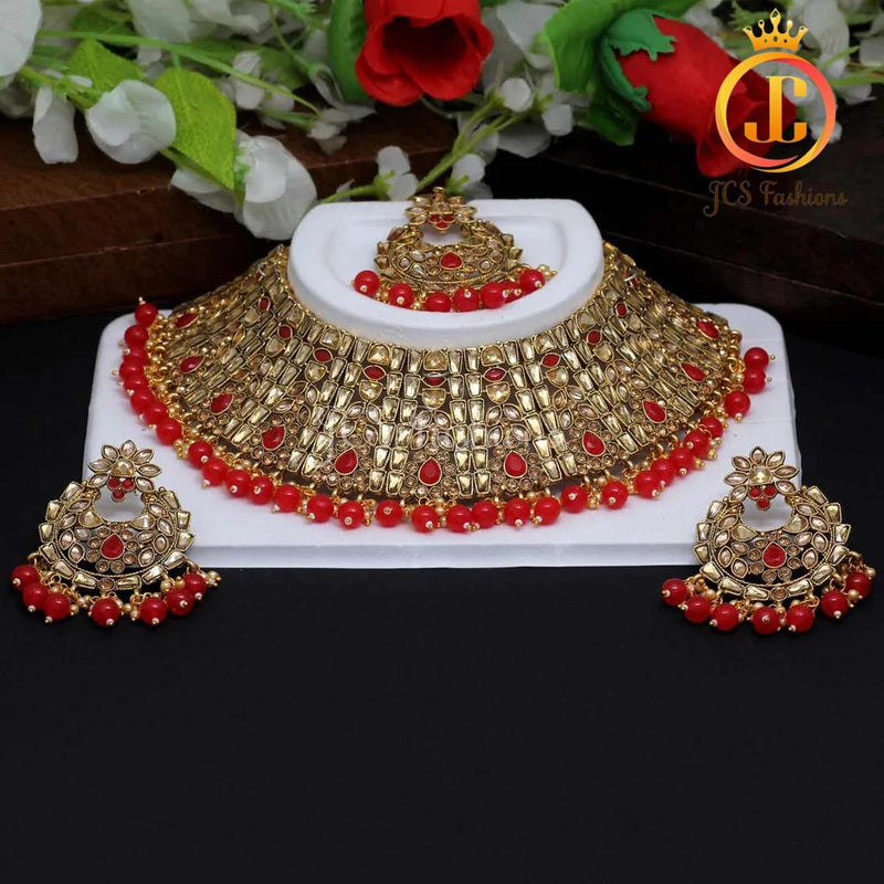 Gorgeous Kundan Polki Choker Necklace Set with Earrings and tikka