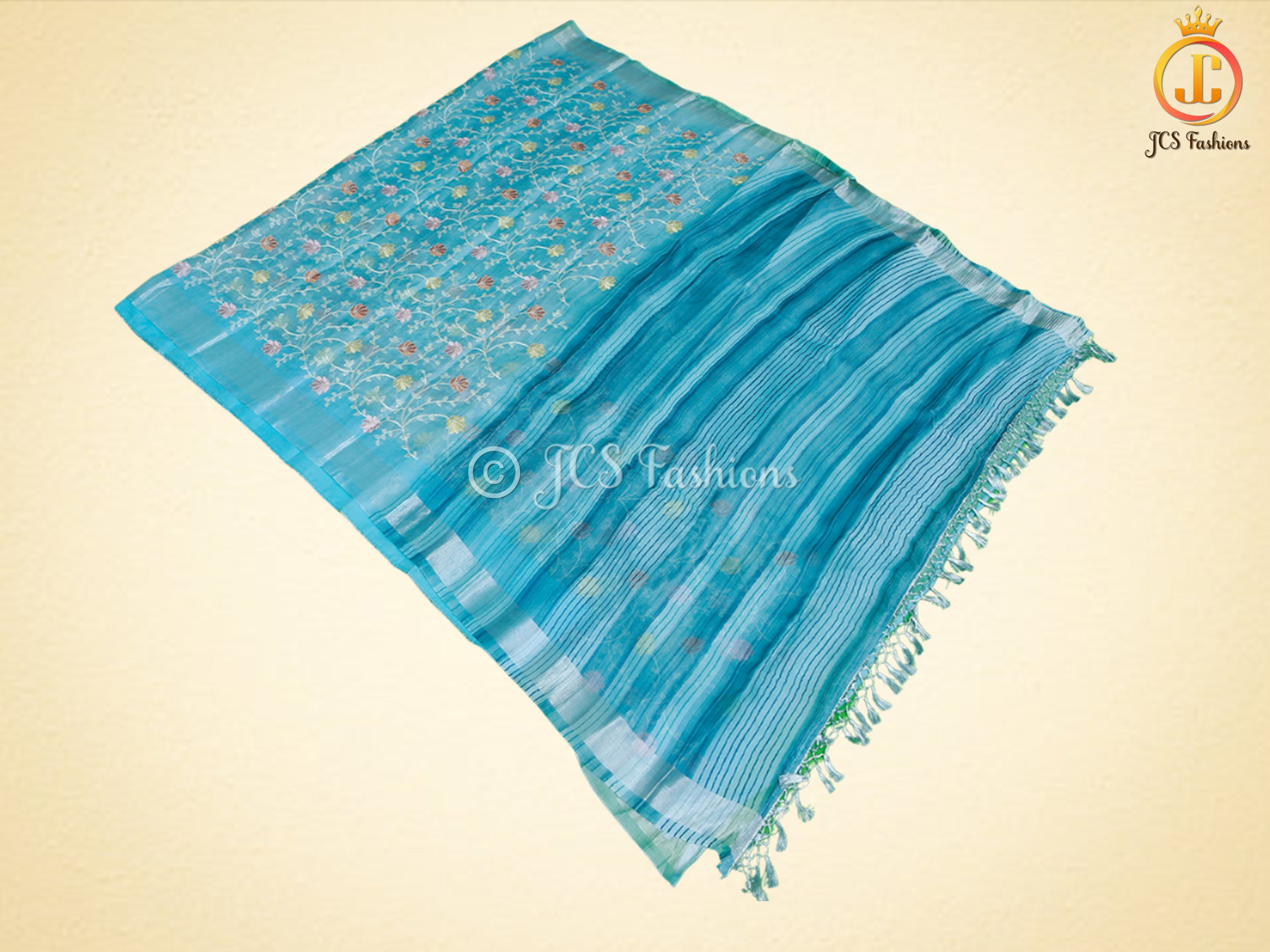 Soft Organza Saree with Allover Multicolor Embroidery Jall Work SAREE JCS Fashions