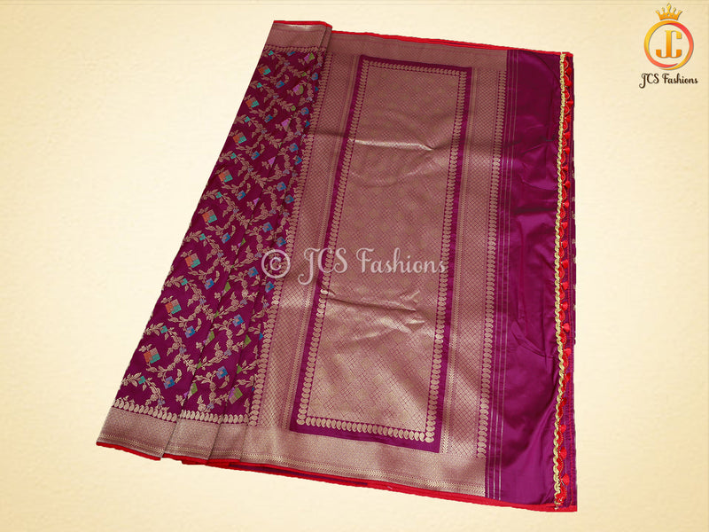 Banarasi Silk saree with Meenakari Work, Handwoven Saree With Fully stitched blouse.