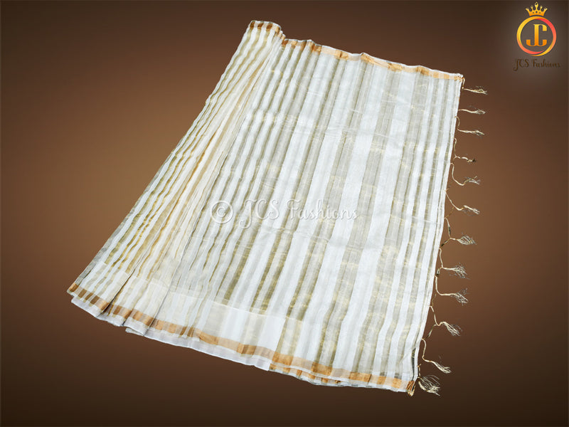 Modal Silk Saree With Golden zari striped, Fully stitched blouse.