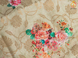 Semi Munga Silk Weaving Saree With floral prints, Fully Stitched blouse