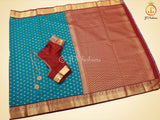 Korvai Semi Silk Saree With Maggam Work Blouse, Blue And Maroon