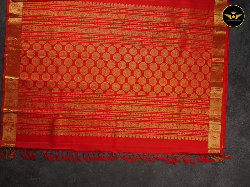 Pure Kanchipuram Saree: Gold and Copper Zari Butties and Fully Stitched Blouse