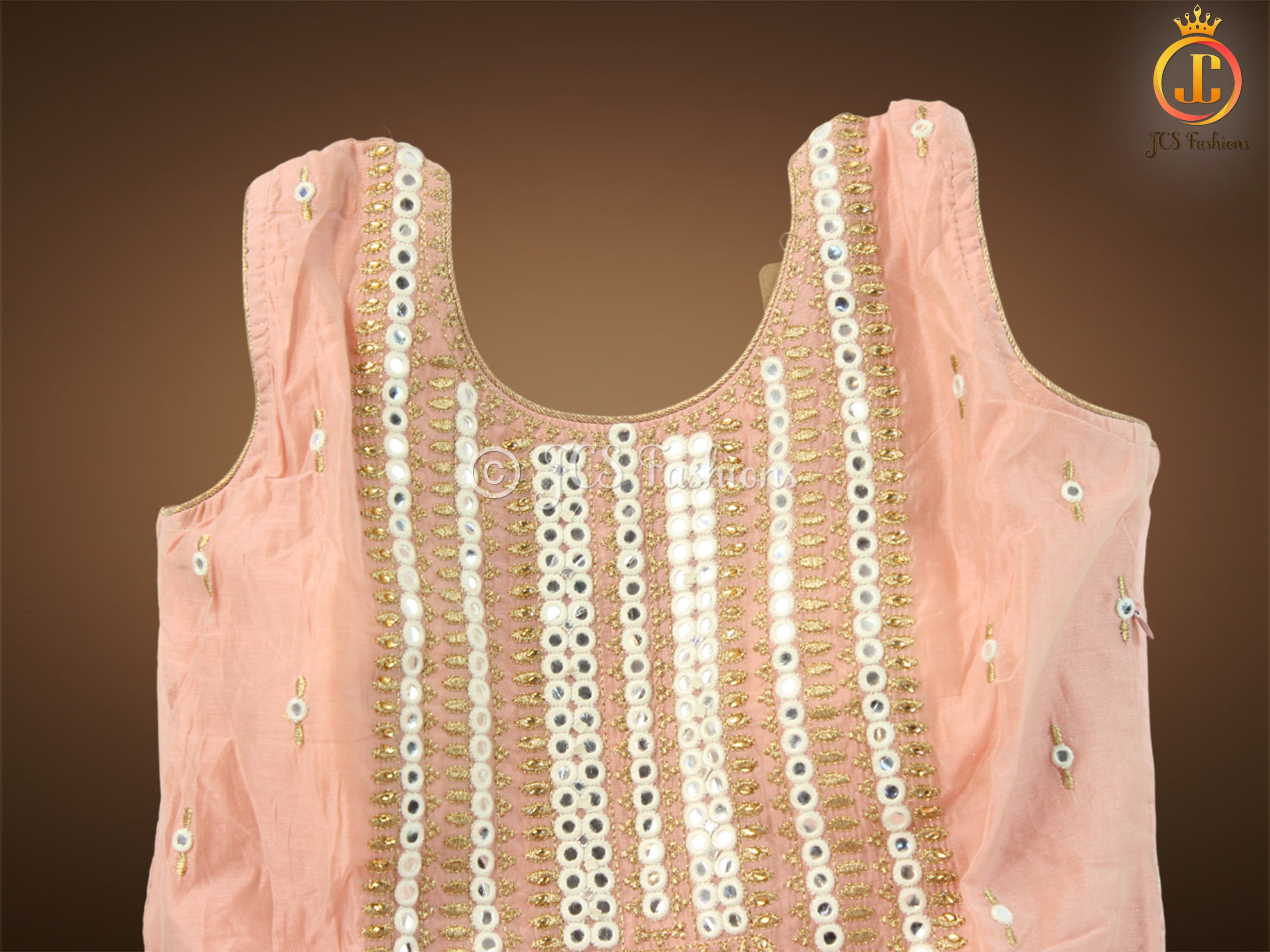 Imitation Mirror Work Silk Cotton Long Gown With Soft Net Dupatta KURTI JCS Fashions