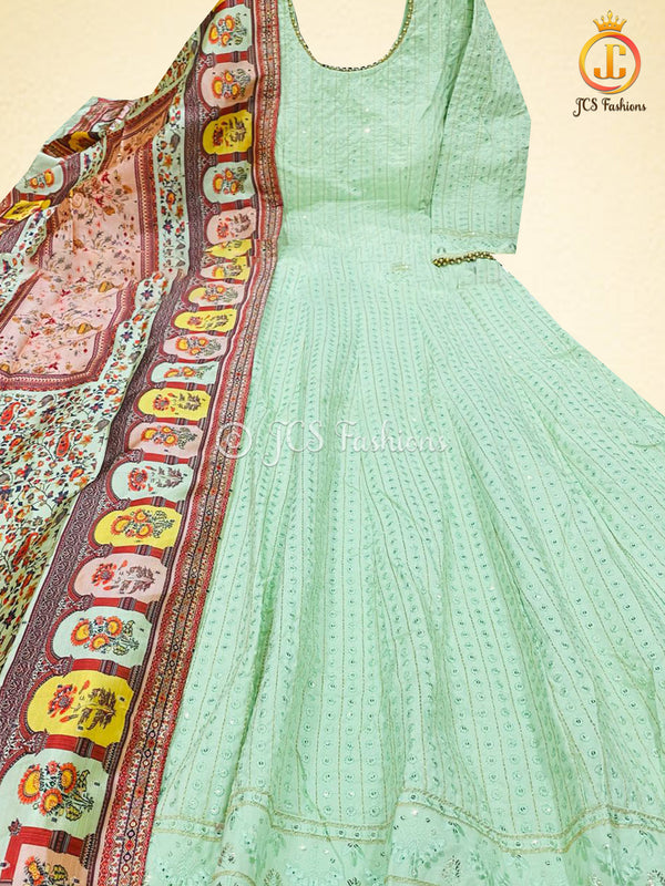 Heavy Sequins Work Anarkali Gown With Digital Print Dupatta