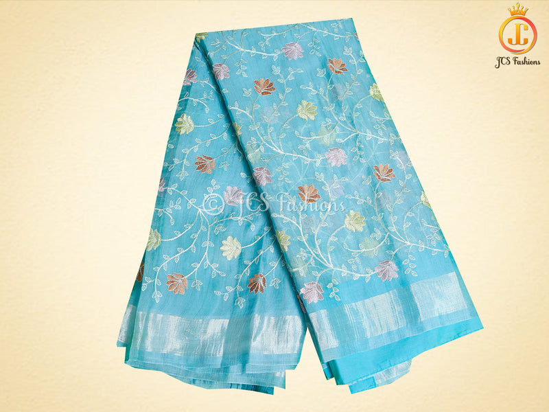 Soft Organza Saree with Allover Multicolor Embroidery Jall Work
