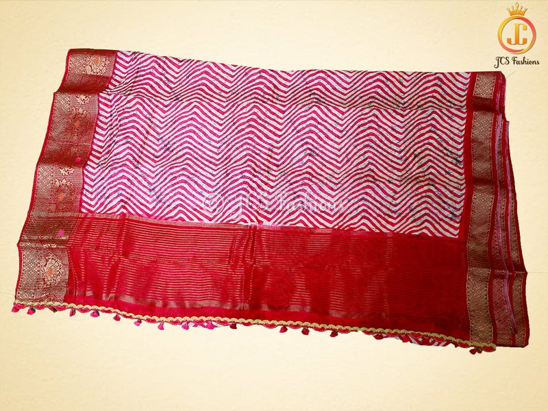 Leheriya Bathik Prints Munga Silk Saree With Blouse