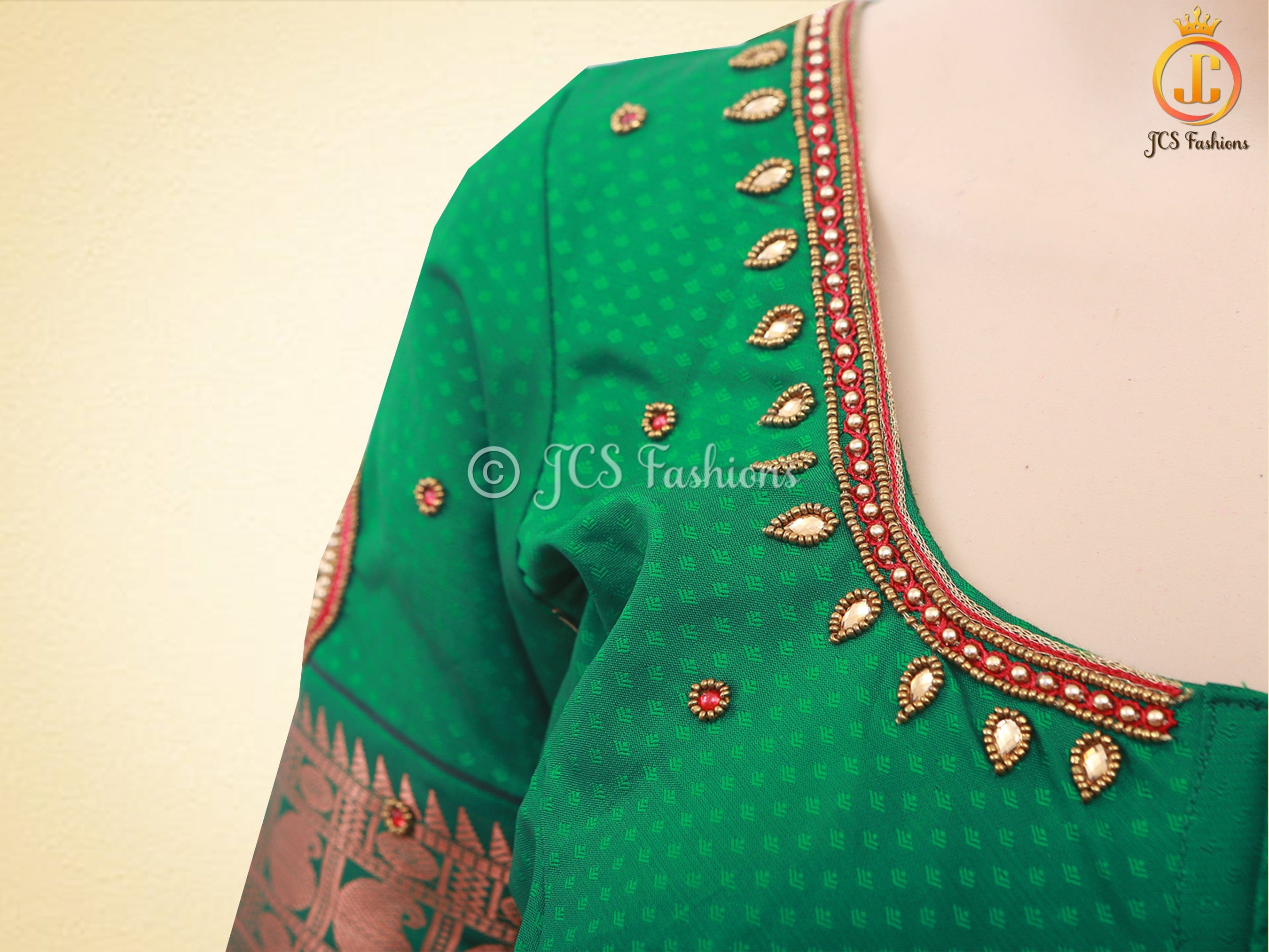 Maroon color Semi-Silk Saree With Maggam Work Blouse SAREE JCS Fashions