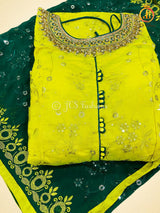 All-Over Embroidery & Sequins Work Long Gown in Greenish Yellow