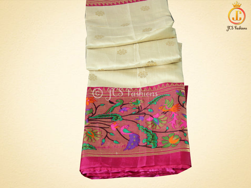 Foil Print Paithani Silk Printed Saree With Contrast Foil Print Blouse